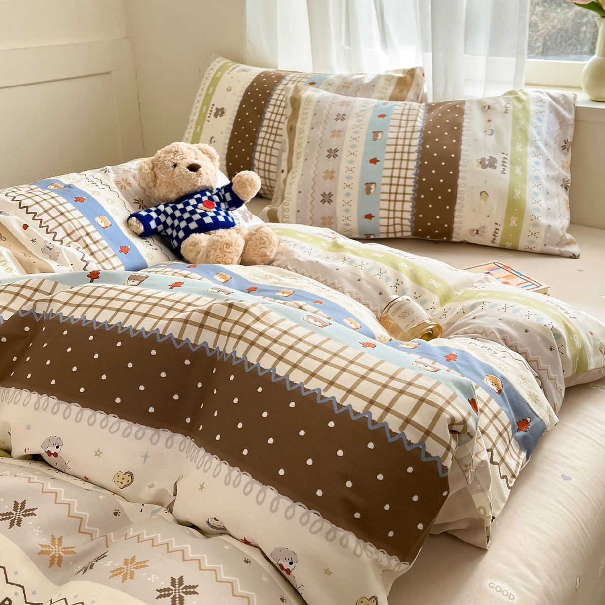 91家纺网 家纺一手货源 找家纺 吉象家纺 2026新款高支密全棉印花四件套 童年小事