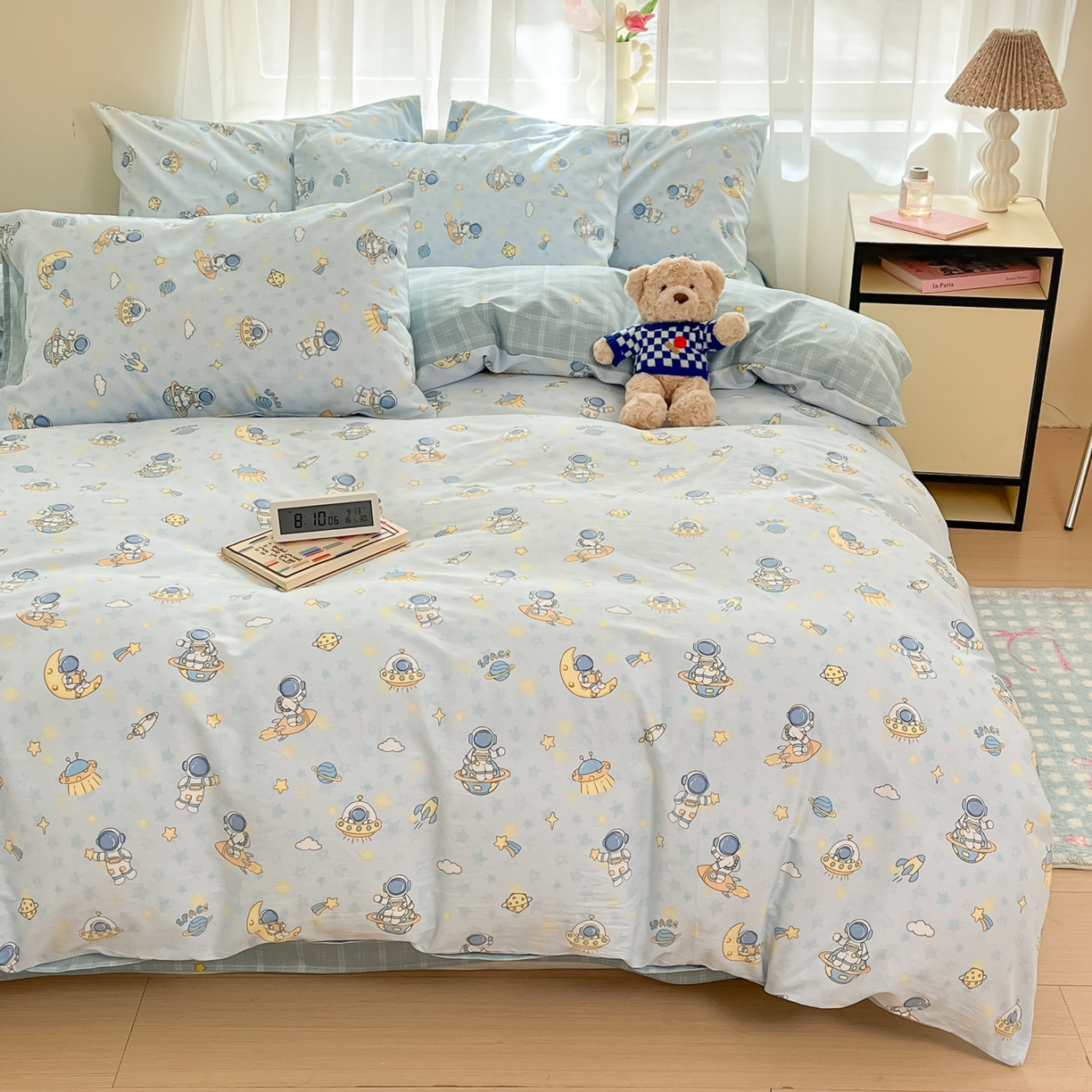 91家纺网 家纺一手货源 找家纺 吉象家纺 2026新款高支密全棉印花四件套 小小宇航员