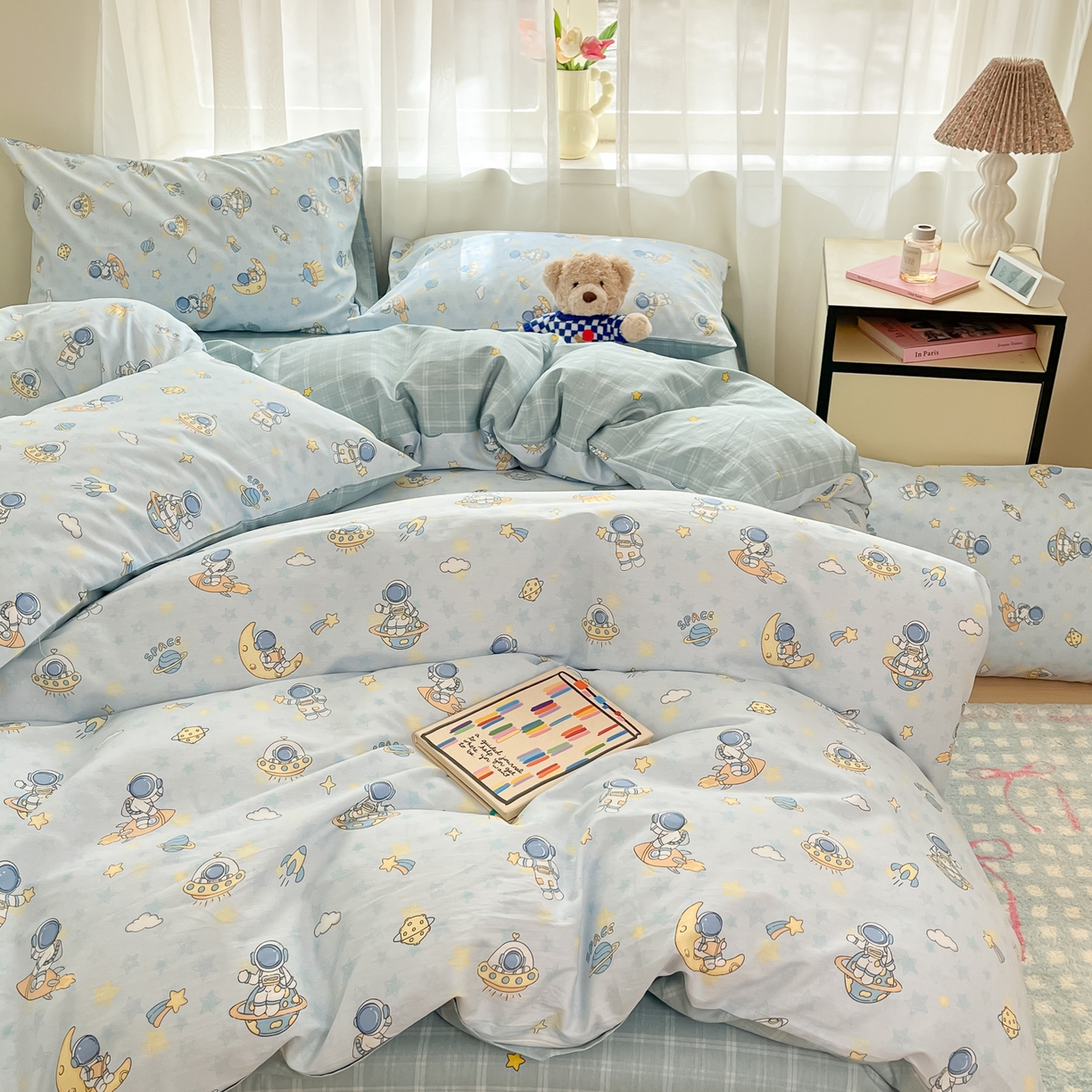 91家纺网 家纺一手货源 找家纺 吉象家纺 2026新款高支密全棉印花四件套 小小宇航员