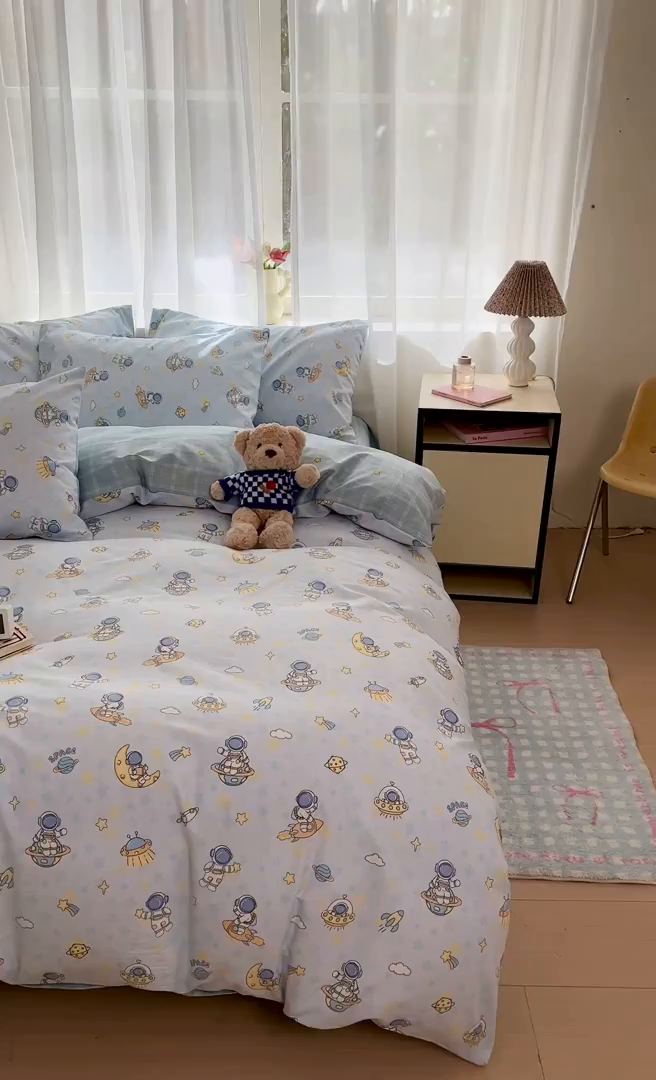 91家纺网 家纺一手货源 找家纺 吉象家纺 2026新款高支密全棉印花四件套 小小宇航员