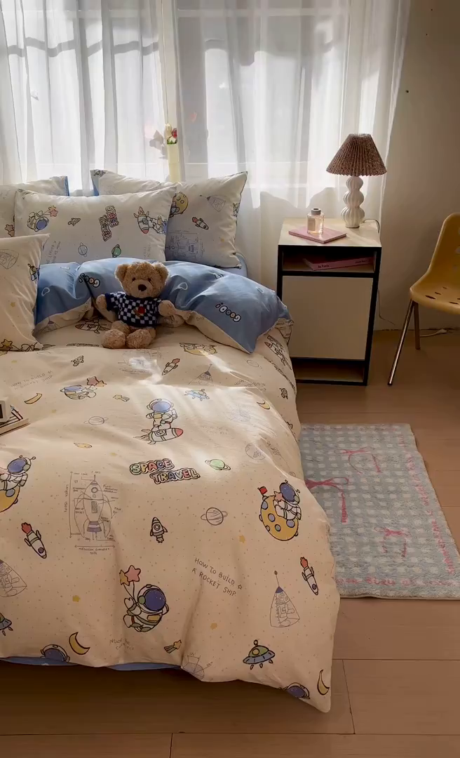 91家纺网 家纺一手货源 找家纺 吉象家纺 2026新款高支密全棉印花四件套 星际仔仔