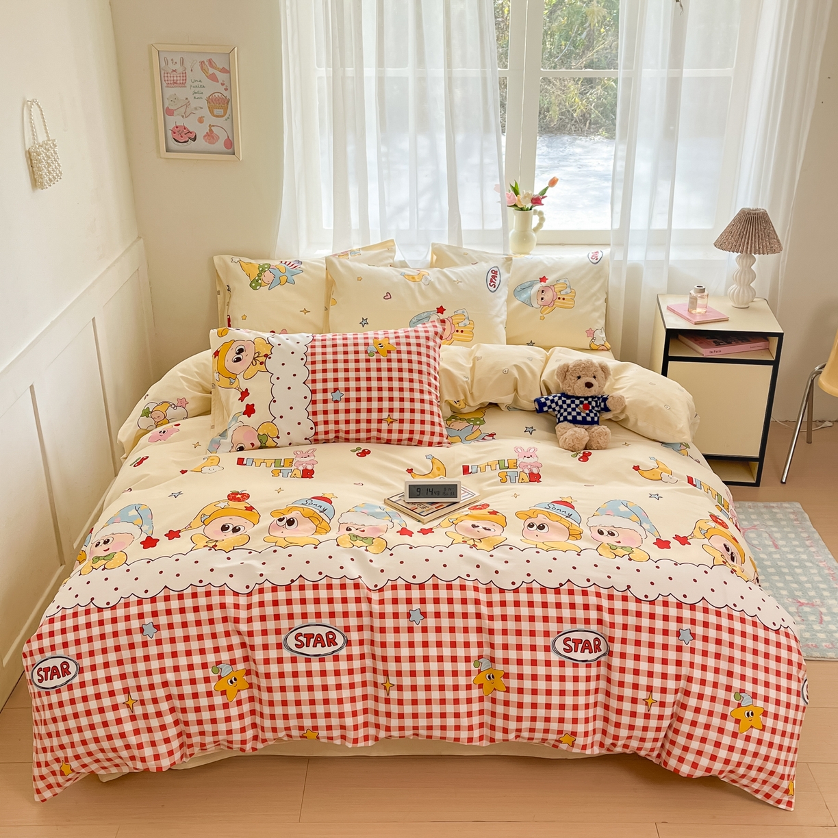 91家纺网 家纺一手货源 找家纺 吉象家纺 2026新款高支密全棉印花四件套 星星漫游记