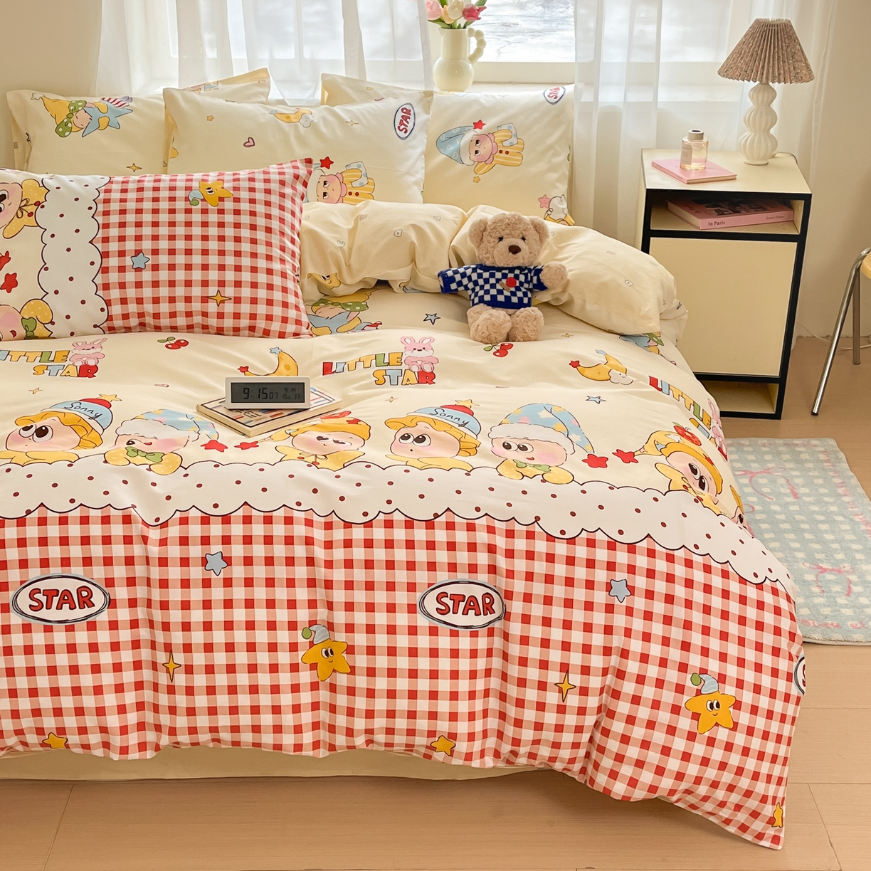 91家纺网 家纺一手货源 找家纺 吉象家纺 2026新款高支密全棉印花四件套 星星漫游记