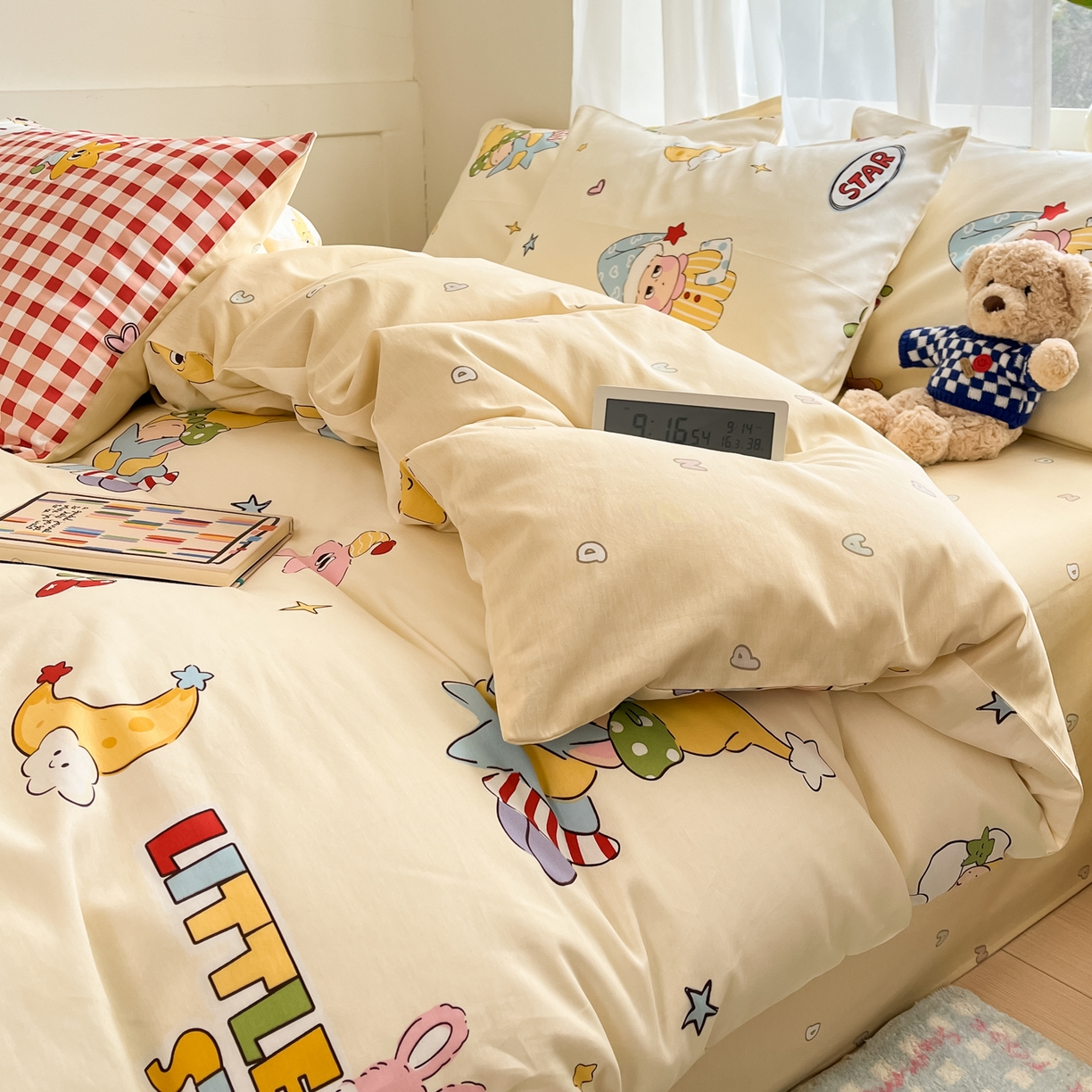 91家纺网 家纺一手货源 找家纺 吉象家纺 2026新款高支密全棉印花四件套 星星漫游记