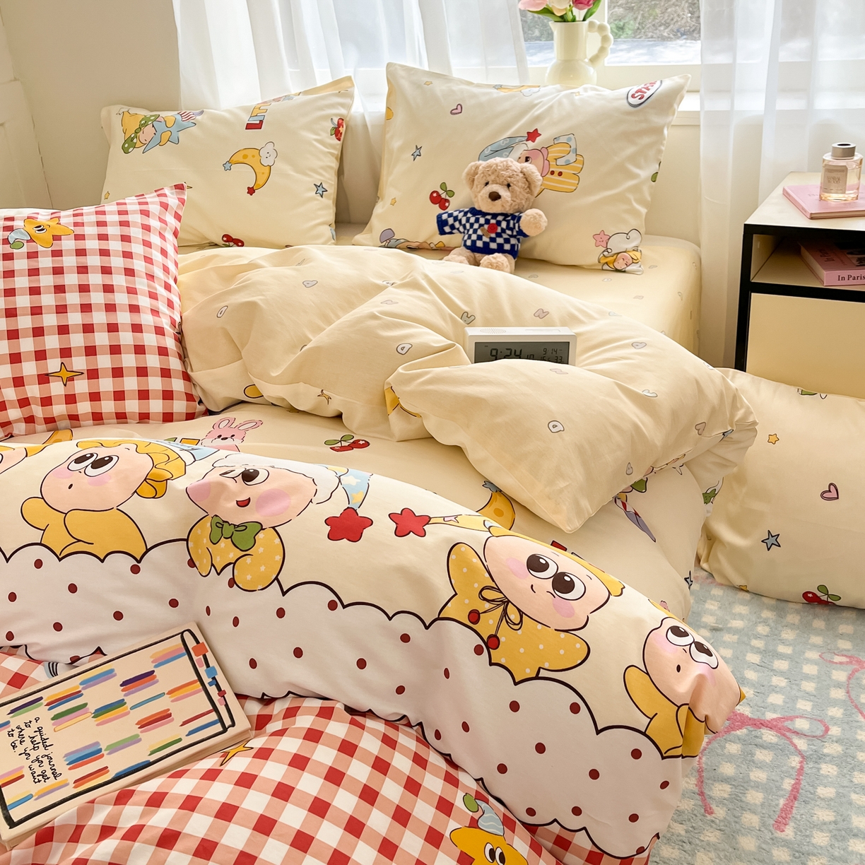 91家纺网 家纺一手货源 找家纺 吉象家纺 2026新款高支密全棉印花四件套 星星漫游记