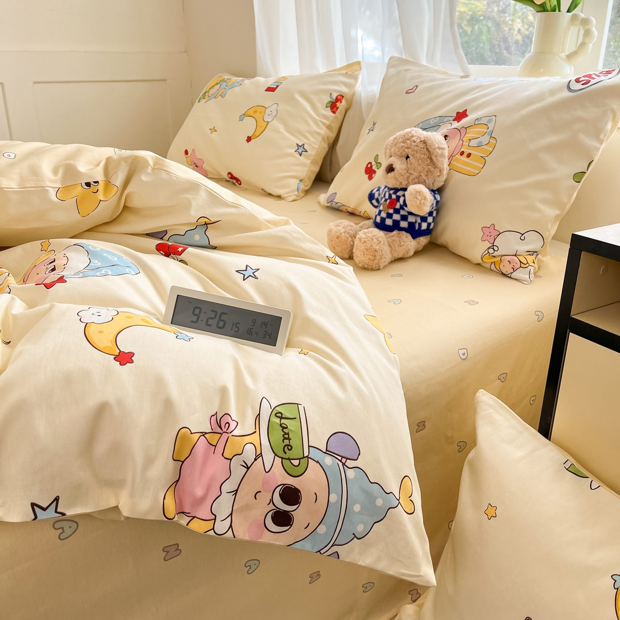 91家纺网 家纺一手货源 找家纺 吉象家纺 2026新款高支密全棉印花四件套 星星漫游记