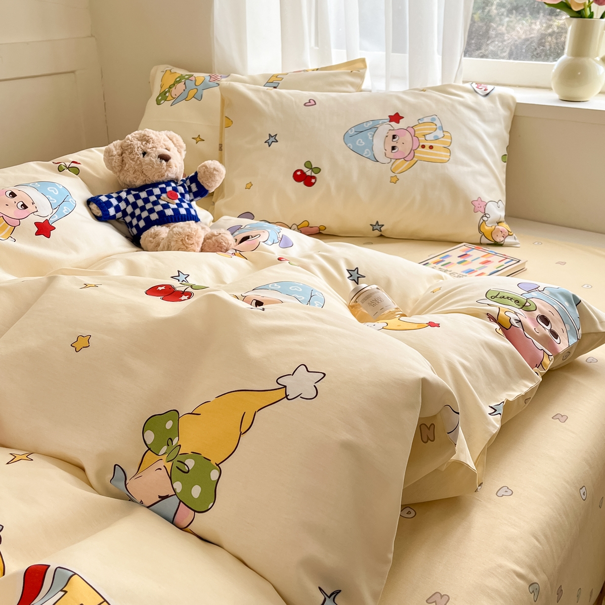 91家纺网 家纺一手货源 找家纺 吉象家纺 2026新款高支密全棉印花四件套 星星漫游记