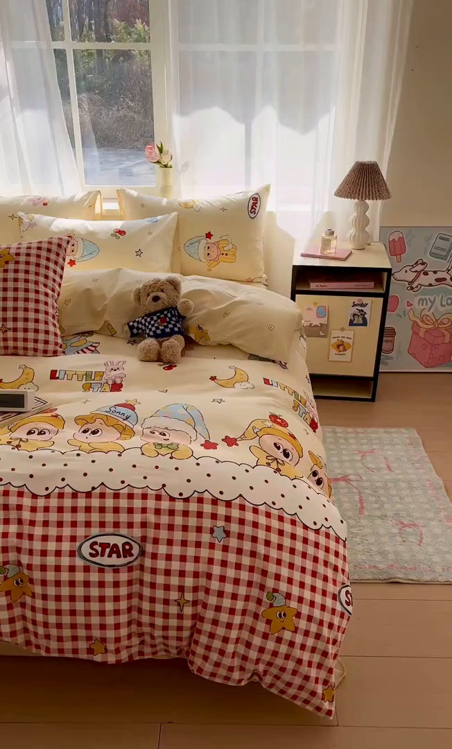 91家纺网 家纺一手货源 找家纺 吉象家纺 2026新款高支密全棉印花四件套 星星漫游记