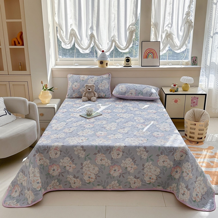 91家纺网 家纺一手货源 找家纺 绵庭家纺 2025新款双面全棉夹棉床盖 幽兰花梦-紫