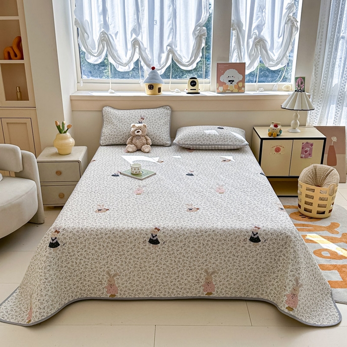 绵庭家纺 2025新款双面全棉夹棉床盖 哆咪兔