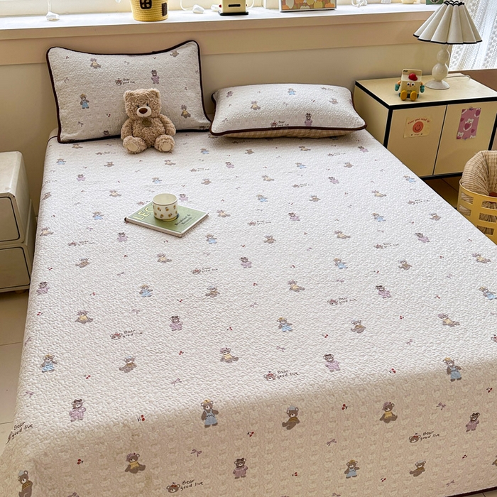 91家纺网 家纺一手货源 找家纺 绵庭家纺 2025新款双面全棉夹棉床盖 米熊