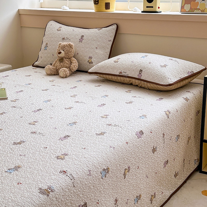 91家纺网 家纺一手货源 找家纺 绵庭家纺 2025新款双面全棉夹棉床盖 米熊