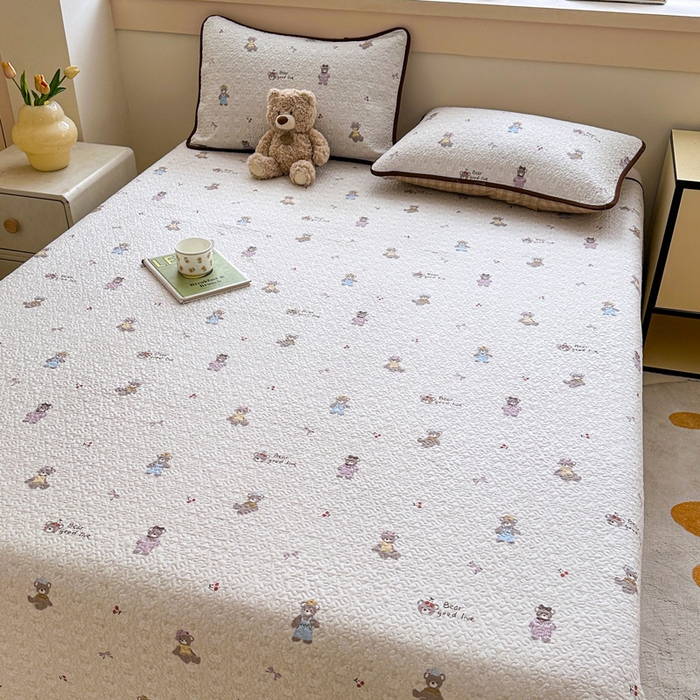 91家纺网 家纺一手货源 找家纺 绵庭家纺 2025新款双面全棉夹棉床盖 米熊