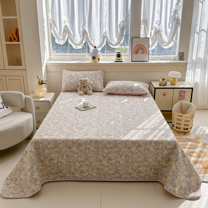 绵庭家纺 2025新款双面全棉夹棉床盖 暖阳绿意