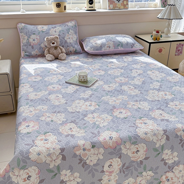 91家纺网 家纺一手货源 找家纺 绵庭家纺 2025新款双面全棉夹棉床盖 幽兰花梦-紫