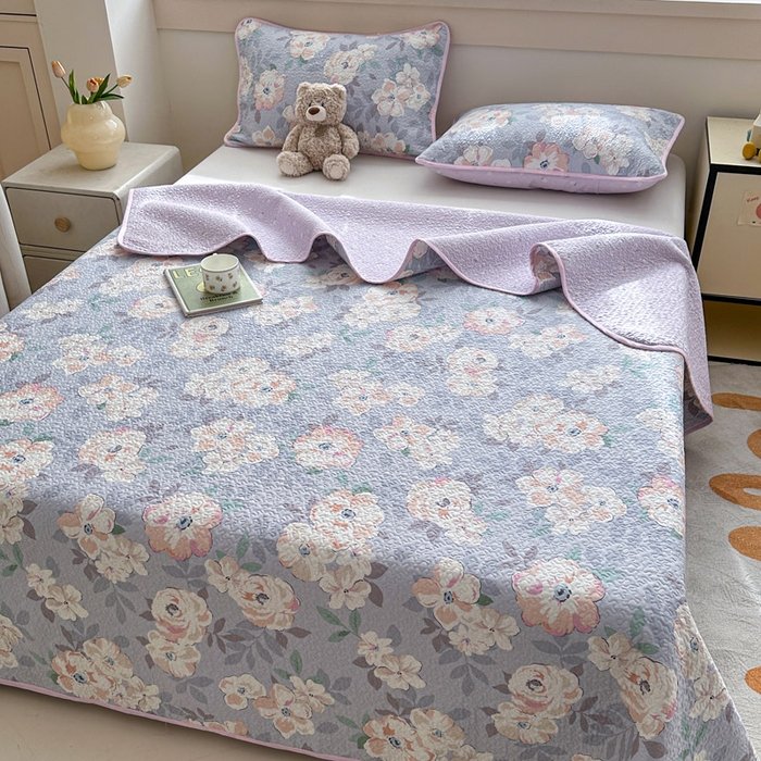 91家纺网 家纺一手货源 找家纺 绵庭家纺 2025新款双面全棉夹棉床盖 幽兰花梦-紫