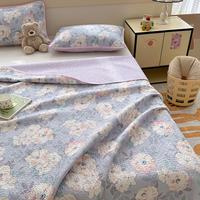 91家纺网 家纺一手货源 找家纺 绵庭家纺 2025新款双面全棉夹棉床盖 幽兰花梦-紫
