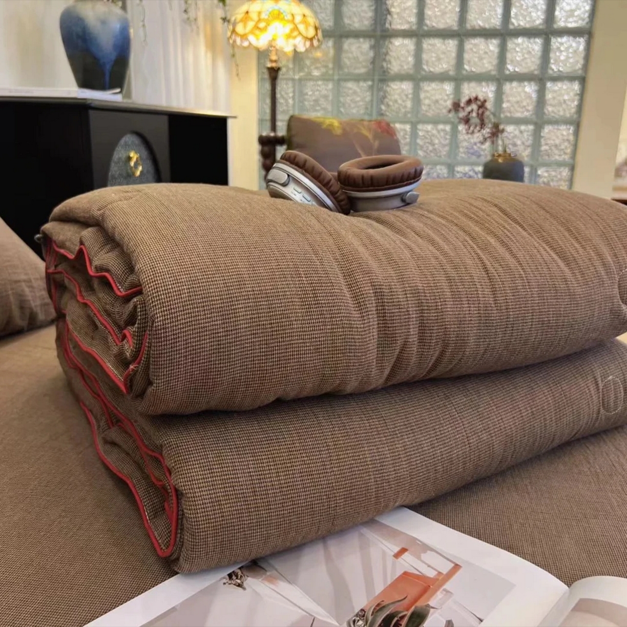 91家纺网 家纺一手货源 找家纺 （总）仰望棉麻双层纱供应链 2025新款弥山AA版全棉色织提花双层纱春秋被冬被被子被芯