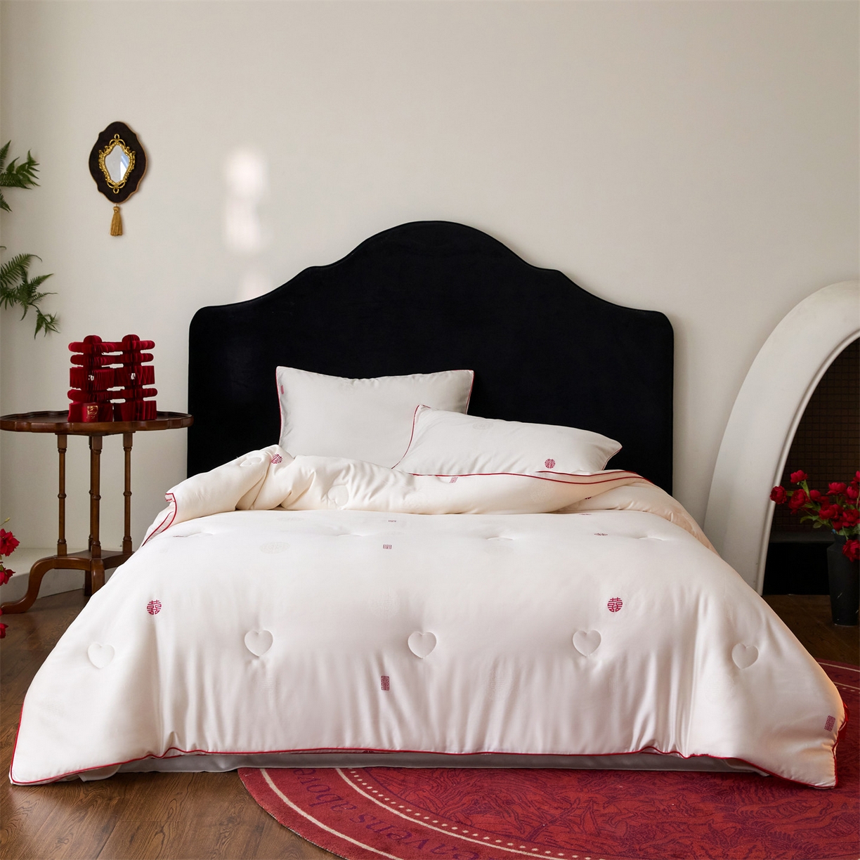 91家纺网 家纺一手货源 找家纺 （总）头等舱 2025新款天棉缎剪花婚庆大提花55莱赛尔大豆7A抗菌秋冬被（空境图）