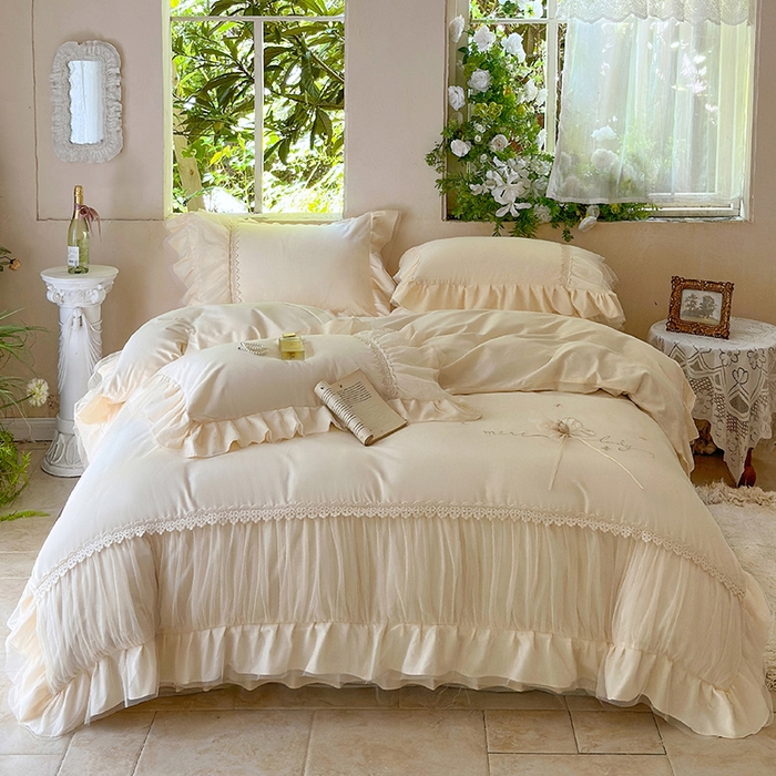 91家纺网 家纺一手货源 找家纺 （总）乐朵家居 2026新款 蝴蝶仙子 全棉磨毛床单款床盖款四件套（控价 床单款298 床盖款358）,米黄色,浅粉玉