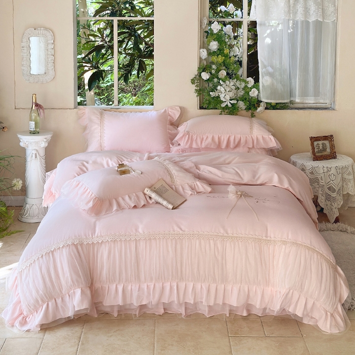 乐朵家居 2026新款 蝴蝶仙子 全棉磨毛床单款床盖款四件套（控价 床单款298 床盖款358） 浅粉玉