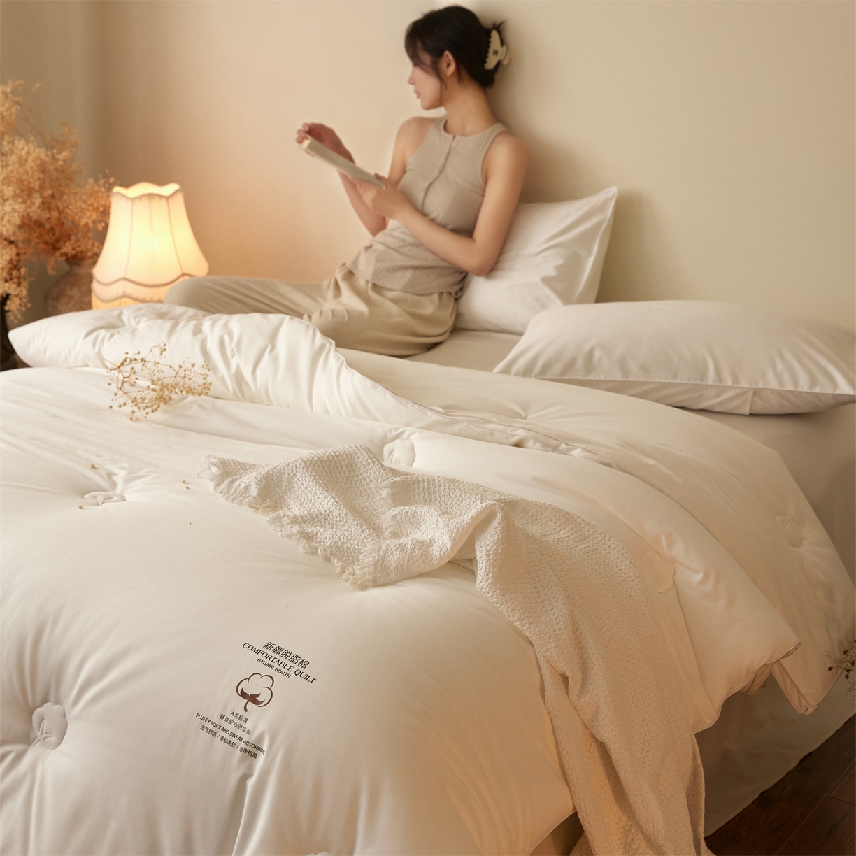 91家纺网 家纺一手货源 找家纺 （总）头等舱 2026新款全棉A类（7A抗菌）脱脂100%棉花被（模特图）