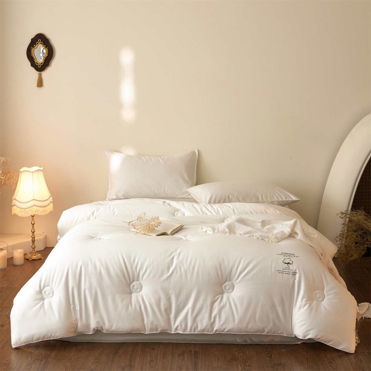 91家纺网 家纺一手货源 找家纺 头等舱 2026新款全棉A类（7A抗菌）脱脂100%棉花被（空镜图） 脱脂-本白