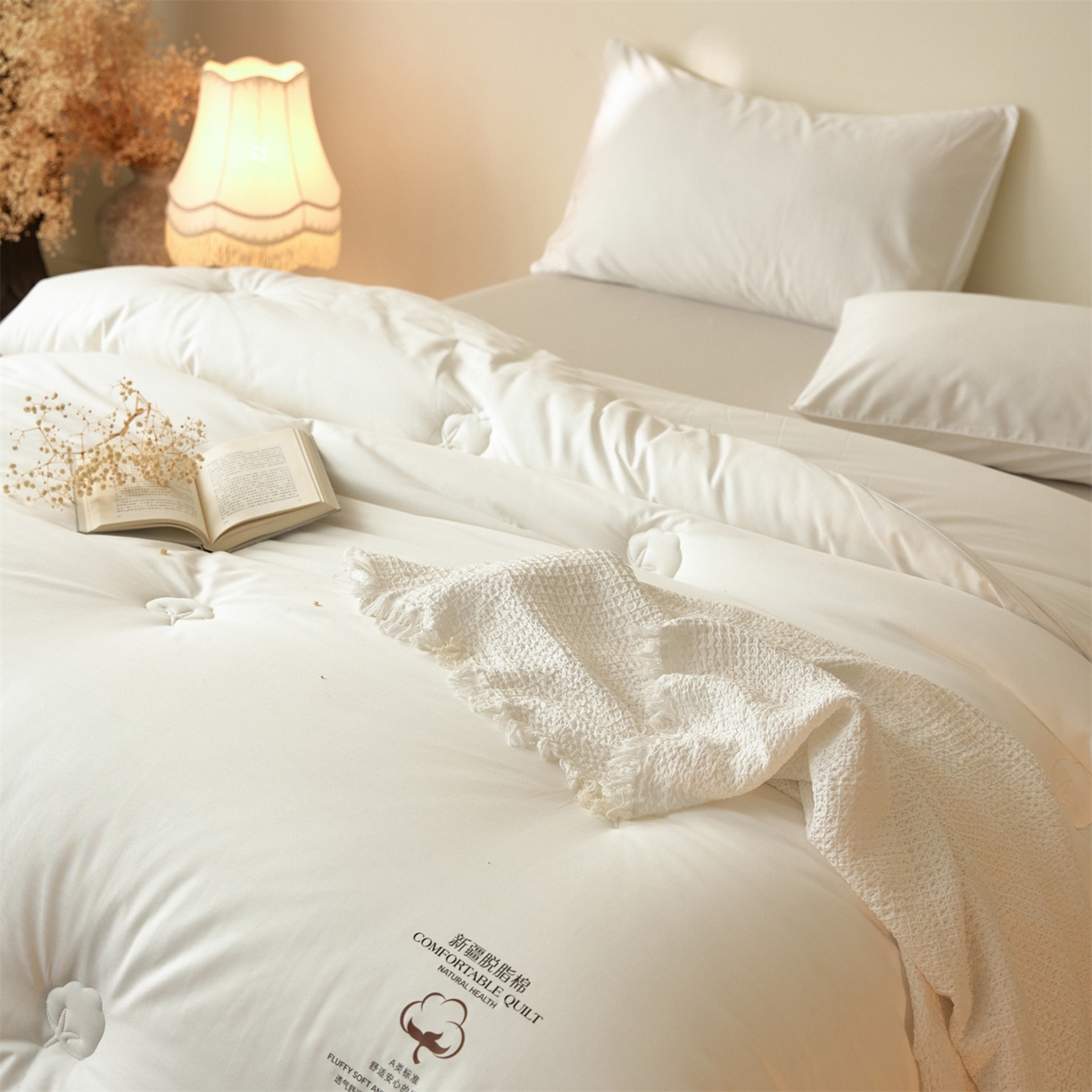 91家纺网 家纺一手货源 找家纺 头等舱 2026新款全棉A类（7A抗菌）脱脂100%棉花被（空镜图） 脱脂-本白