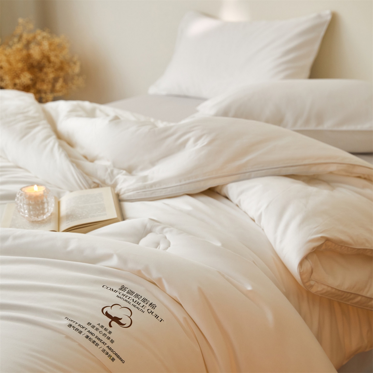 91家纺网 家纺一手货源 找家纺 头等舱 2026新款全棉A类（7A抗菌）脱脂100%棉花被（空镜图） 脱脂-本白