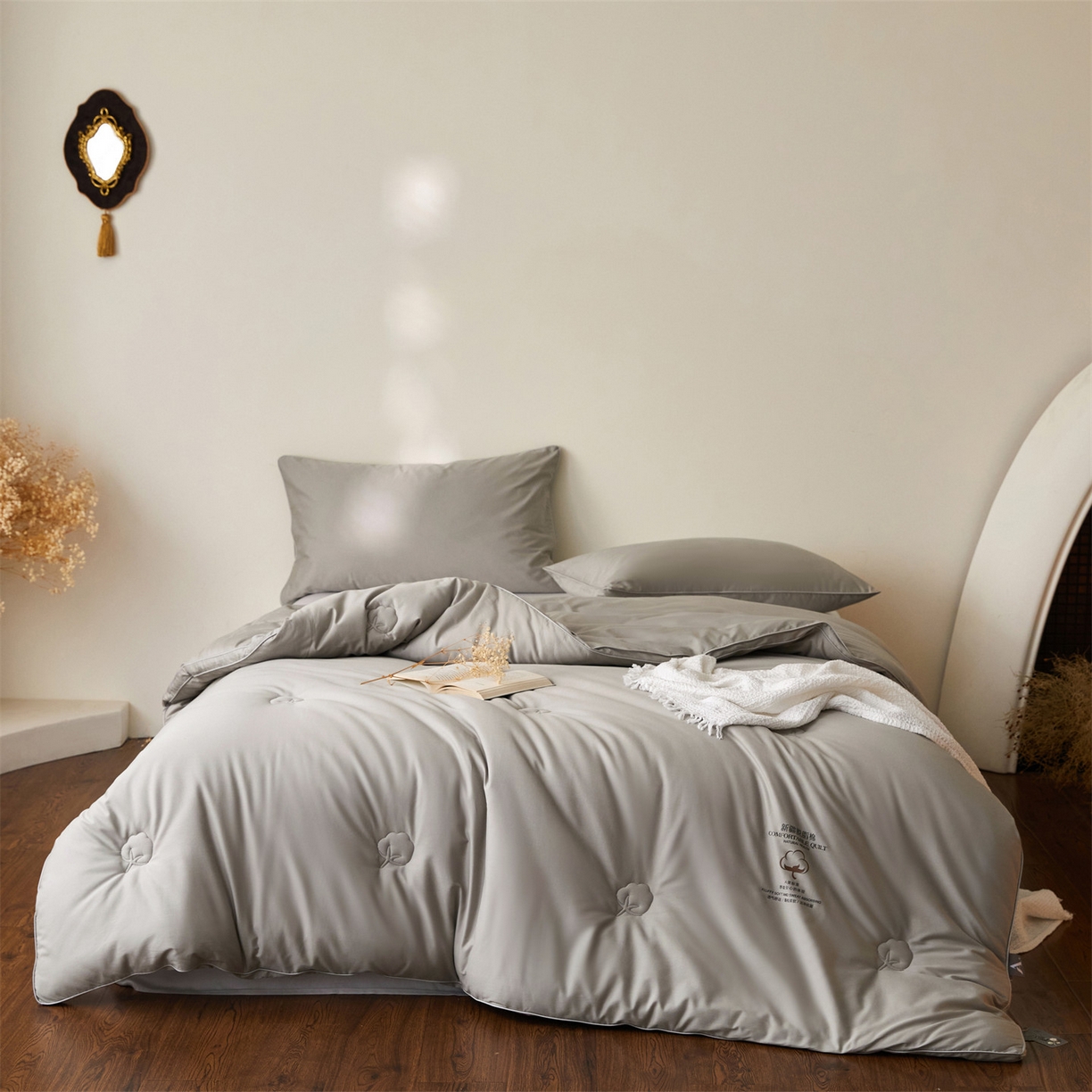 头等舱 2026新款全棉A类（7A抗菌）脱脂100%棉花被（空镜图） 脱脂-灰