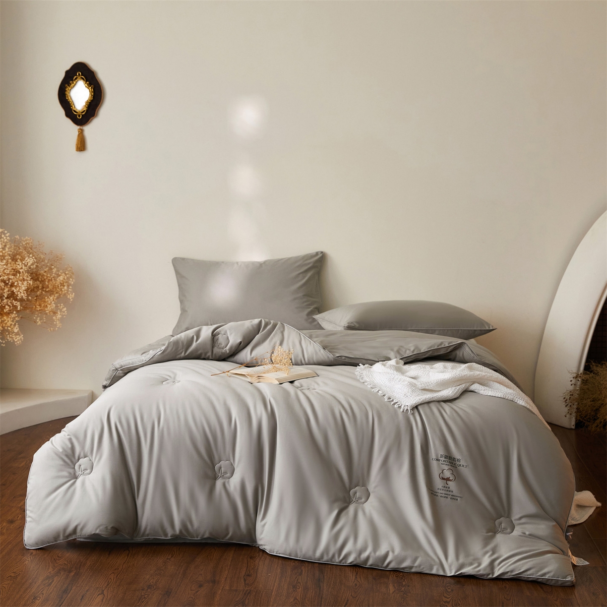 91家纺网 家纺一手货源 找家纺 头等舱 2026新款全棉A类（7A抗菌）脱脂100%棉花被（空镜图） 脱脂-灰