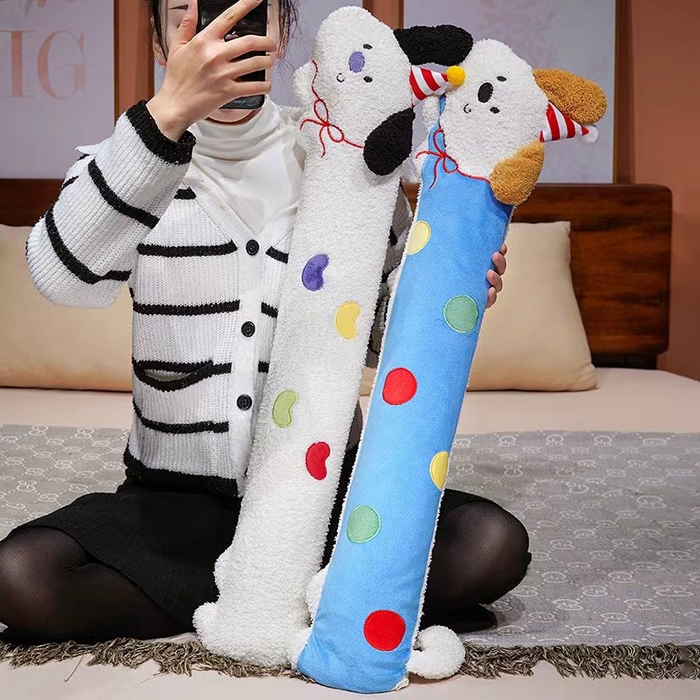 91家纺网 家纺一手货源 找家纺 仟亿莱 2026新款翘耳小狗注水长条热水袋 注水糖豆狗