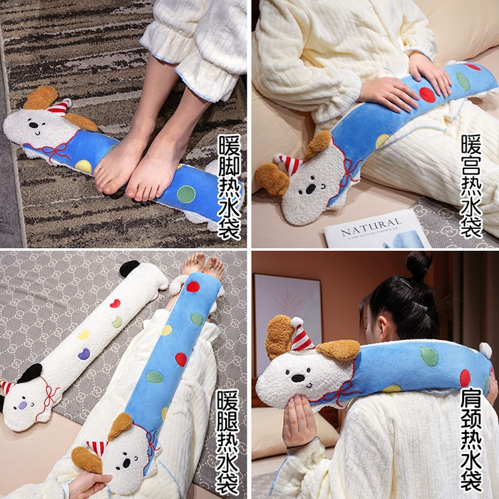 91家纺网 家纺一手货源 找家纺 仟亿莱 2026新款翘耳小狗注水长条热水袋 注水糖豆狗