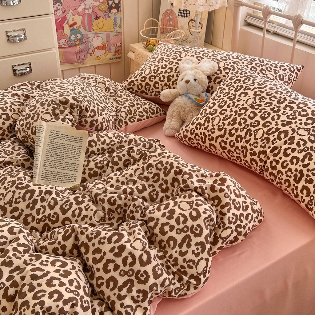 91家纺网 家纺一手货源 找家纺 玉海棠家纺 2026新款古法水洗仿棉云感纱四件套 豹纹