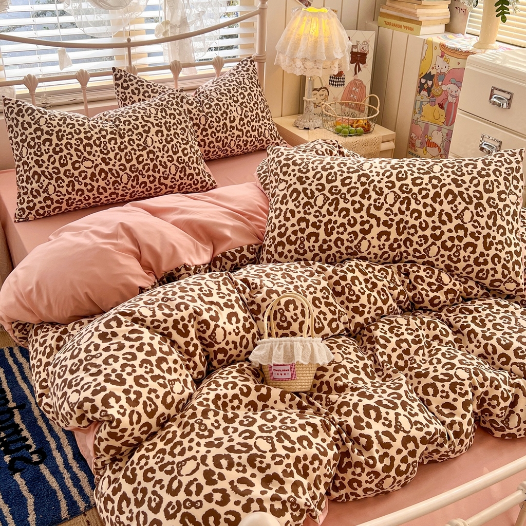 91家纺网 家纺一手货源 找家纺 玉海棠家纺 2026新款古法水洗仿棉云感纱四件套 豹纹