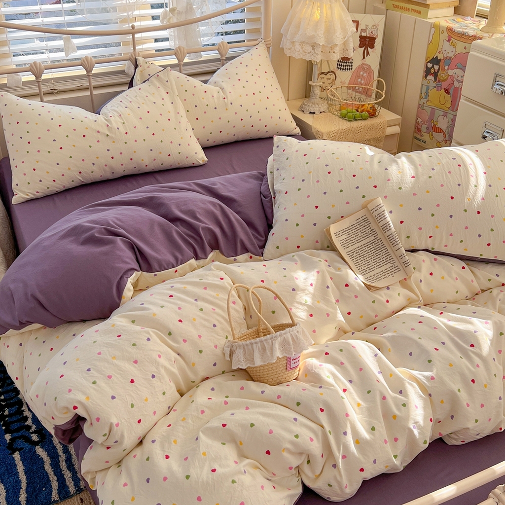 91家纺网 家纺一手货源 找家纺 玉海棠家纺 2026新款古法水洗仿棉云感纱四件套 彩色心动