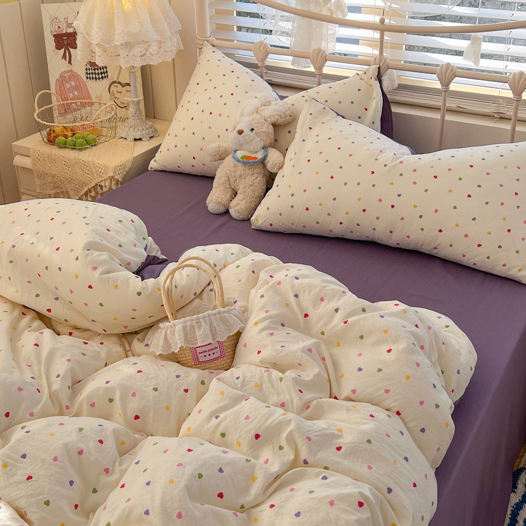 91家纺网 家纺一手货源 找家纺 玉海棠家纺 2026新款古法水洗仿棉云感纱四件套 彩色心动