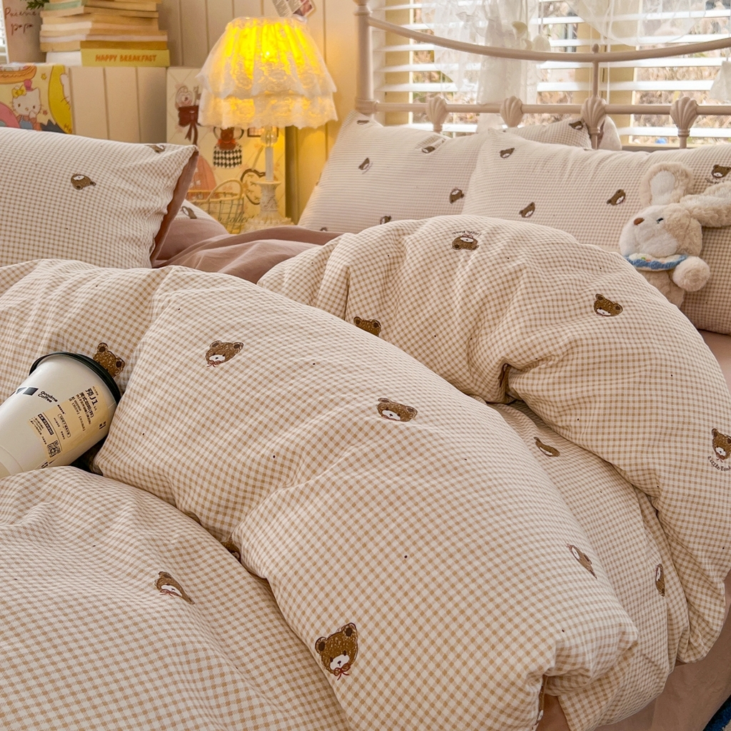 玉海棠家纺 2026新款古法水洗仿棉云感纱四件套 格调熊
