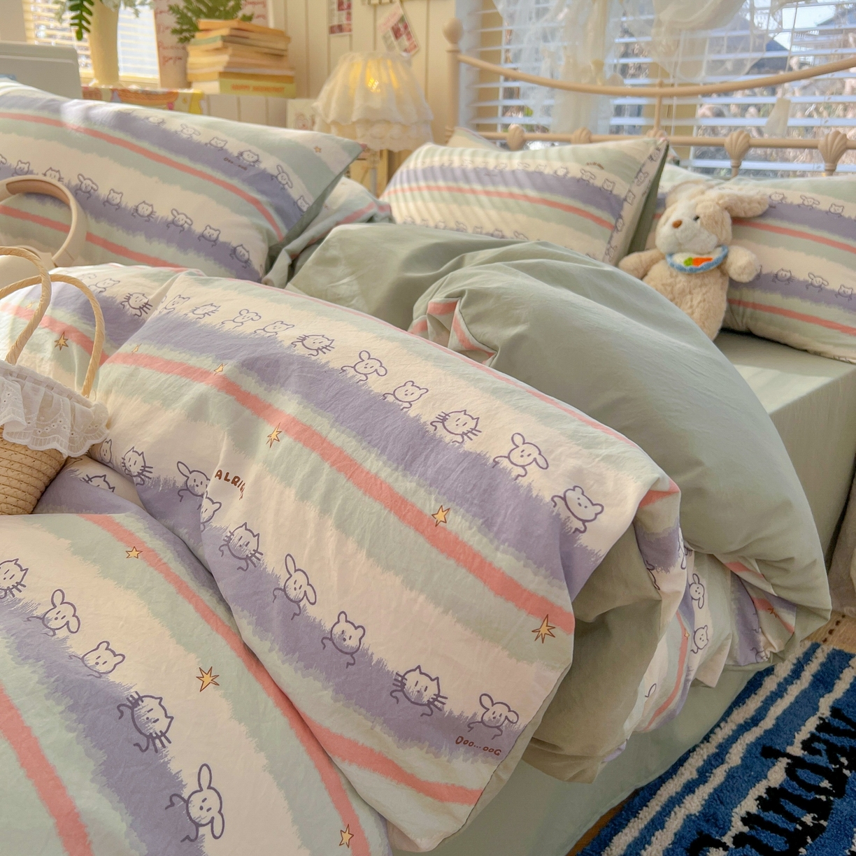 91家纺网 家纺一手货源 找家纺 玉海棠家纺 2026新款古法水洗仿棉云感纱四件套 海边童话