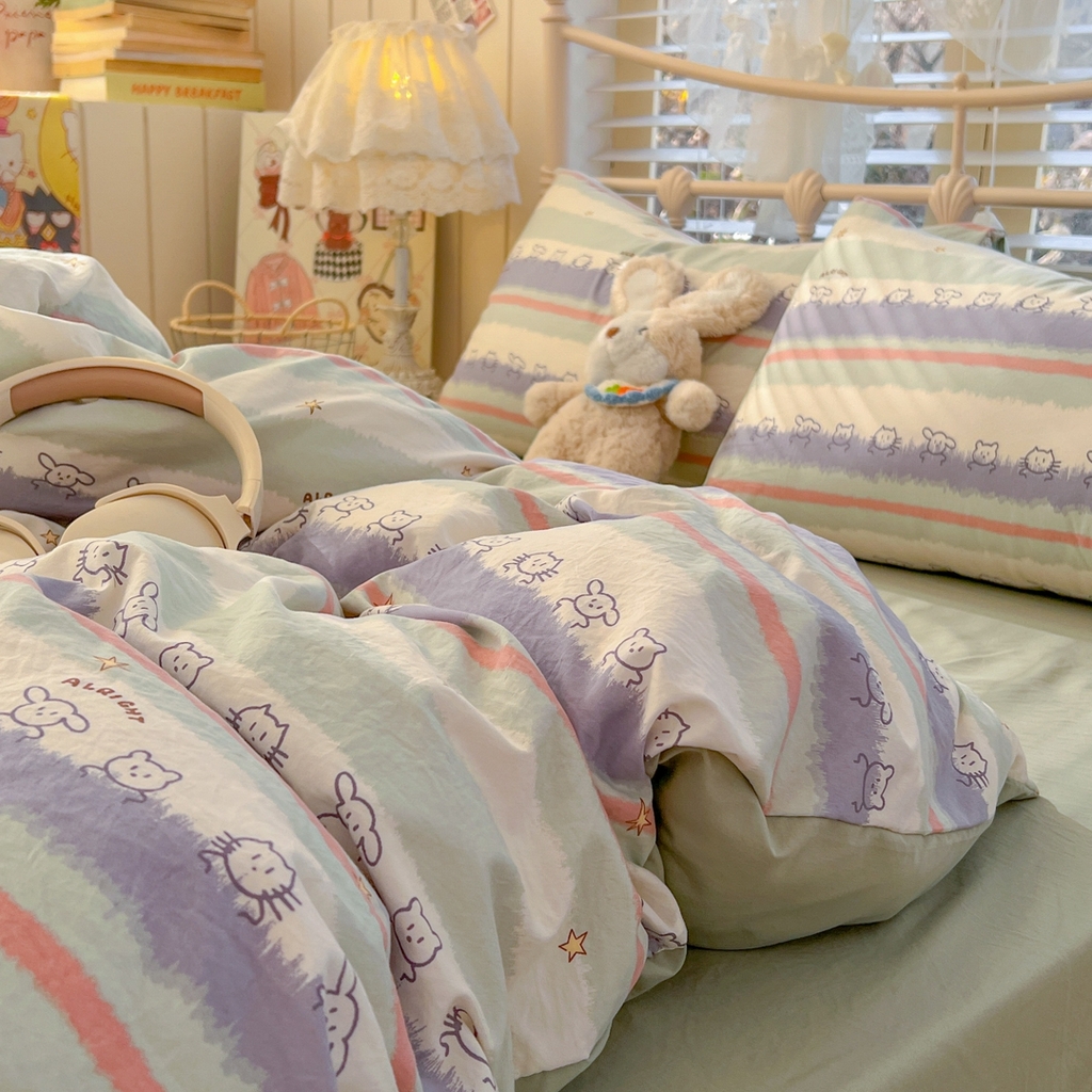 91家纺网 家纺一手货源 找家纺 玉海棠家纺 2026新款古法水洗仿棉云感纱四件套 海边童话