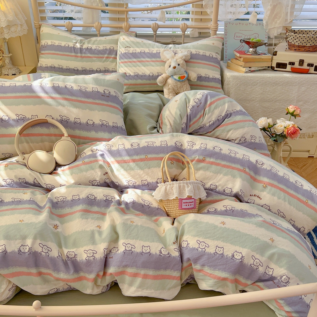 91家纺网 家纺一手货源 找家纺 玉海棠家纺 2026新款古法水洗仿棉云感纱四件套 海边童话