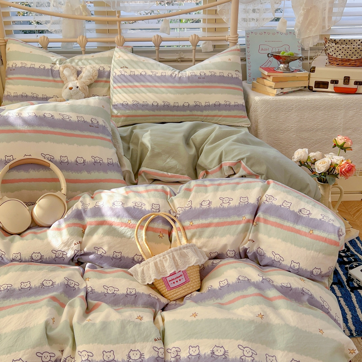 91家纺网 家纺一手货源 找家纺 玉海棠家纺 2026新款古法水洗仿棉云感纱四件套 海边童话