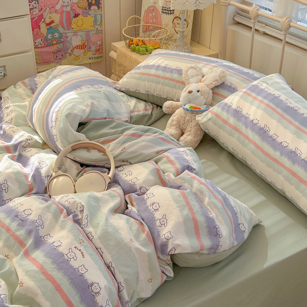 91家纺网 家纺一手货源 找家纺 玉海棠家纺 2026新款古法水洗仿棉云感纱四件套 海边童话