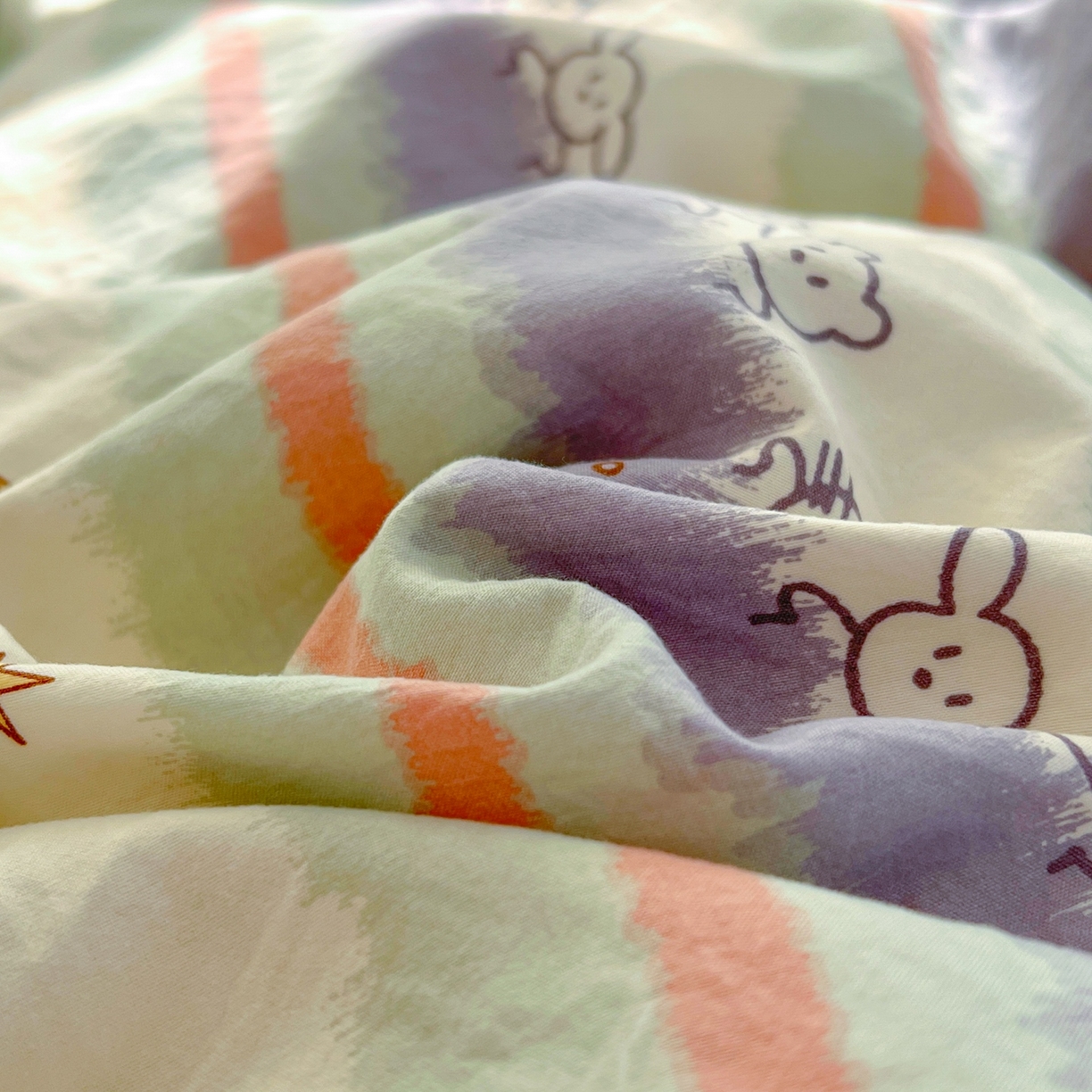 91家纺网 家纺一手货源 找家纺 玉海棠家纺 2026新款古法水洗仿棉云感纱四件套 海边童话