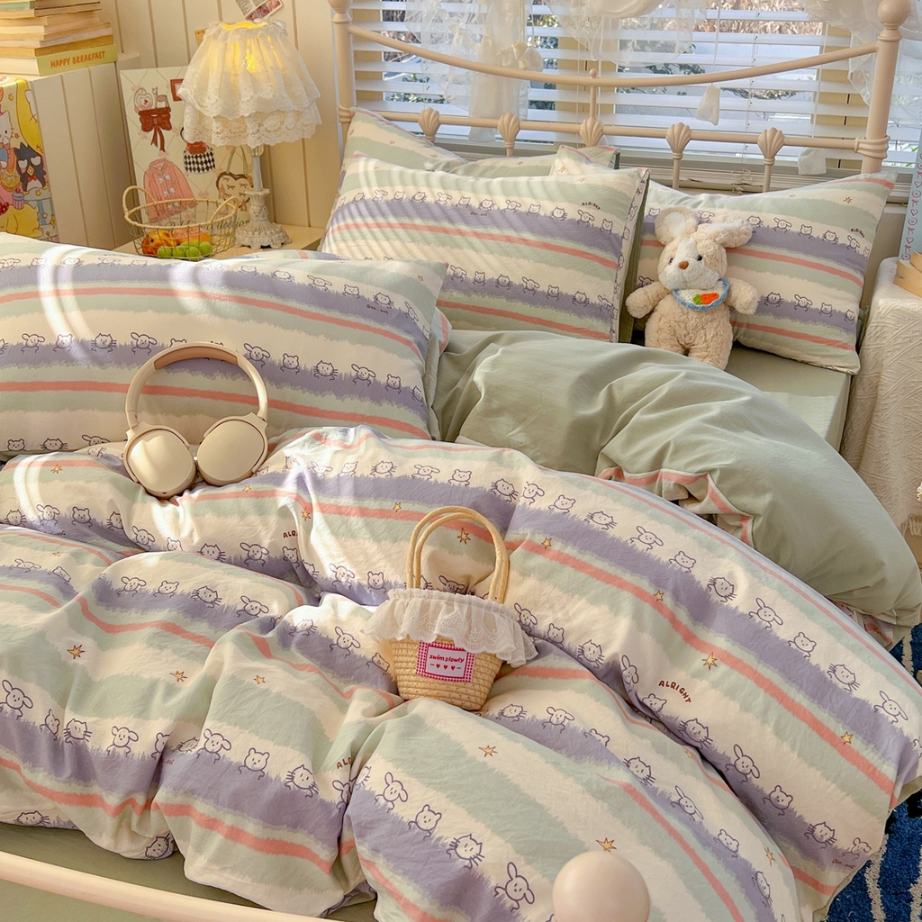 91家纺网 家纺一手货源 找家纺 玉海棠家纺 2026新款古法水洗仿棉云感纱四件套 海边童话