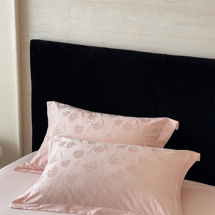 淳绵家居 2025新款50*50S长绒棉全棉纯棉提花单枕套单品枕套枕套单件 郁金香-仙桃粉