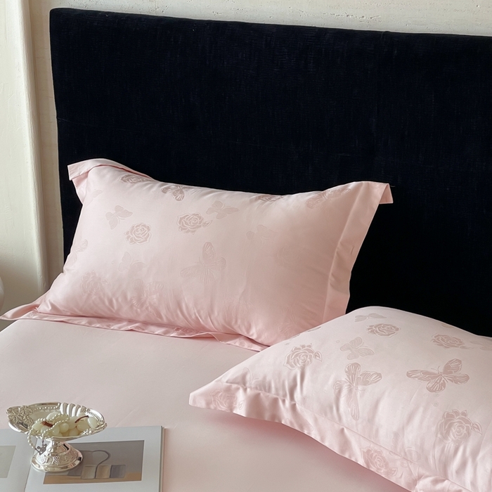 91家纺网 家纺一手货源 找家纺 淳绵家居 2025新款50*50S长绒棉全棉纯棉提花单枕套单品枕套枕套单件 花间集-仙桃粉