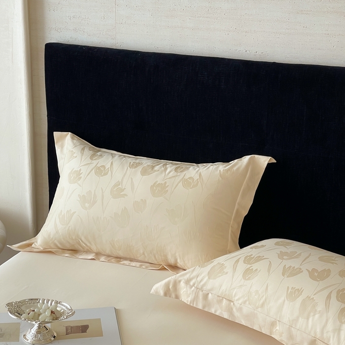 91家纺网 家纺一手货源 找家纺 淳绵家居 2025新款50*50S长绒棉全棉纯棉提花单枕套单品枕套枕套单件 郁金香-浅香槟