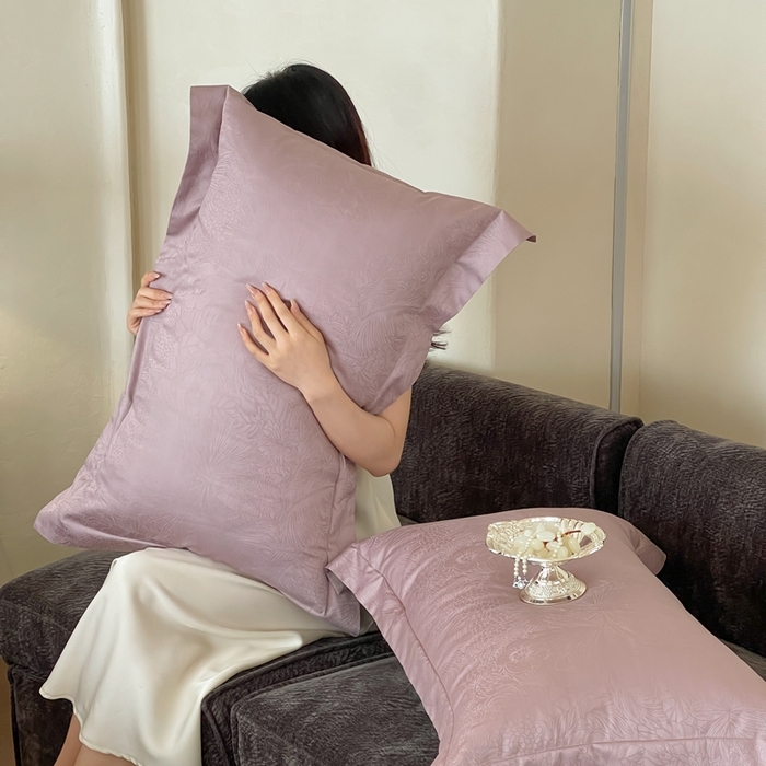 91家纺网 家纺一手货源 找家纺 淳绵家居 2025新款50*50S长绒棉全棉纯棉提花单枕套单品枕套枕套单件 洛园-莫奈紫
