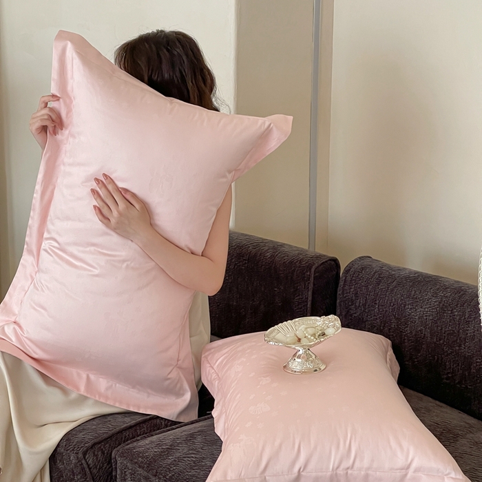 91家纺网 家纺一手货源 找家纺 淳绵家居 2025新款50*50S长绒棉全棉纯棉提花单枕套单品枕套枕套单件 朵芙-仙桃粉